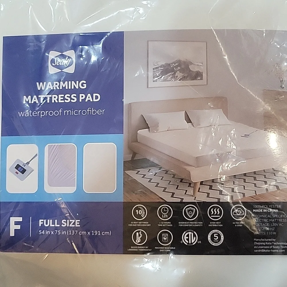 Sealy Warming Mattress Pad White Full Quilted Electric Scotchgard padded NEW…